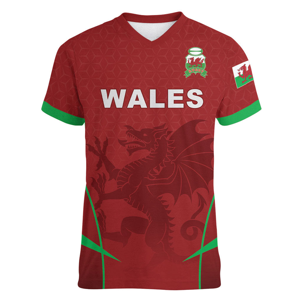 Wales Rugby Personalized Women V-Neck T-Shirt Welsh Red Dragon Champions