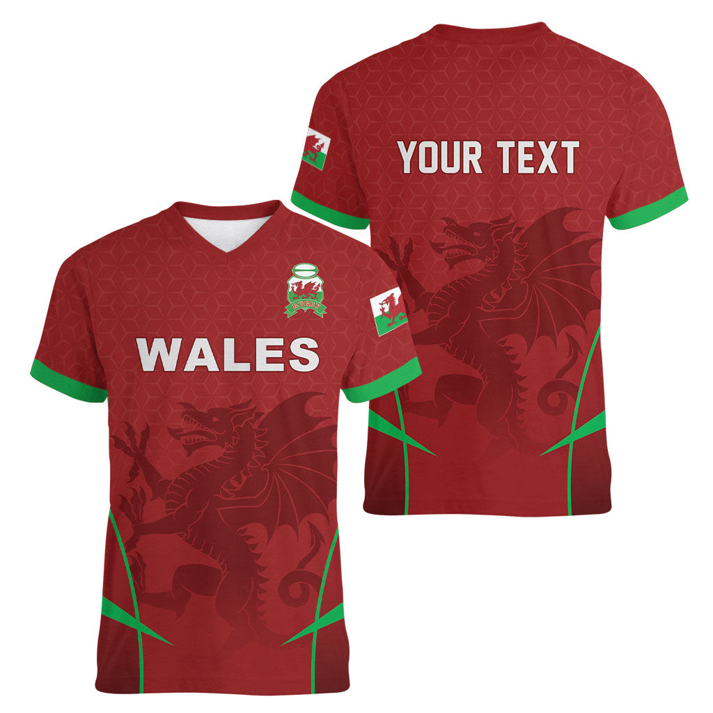 Wales Rugby Personalized Women V-Neck T-Shirt Welsh Red Dragon Champions