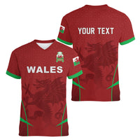 Wales Rugby Personalized Women V-Neck T-Shirt Welsh Red Dragon Champions
