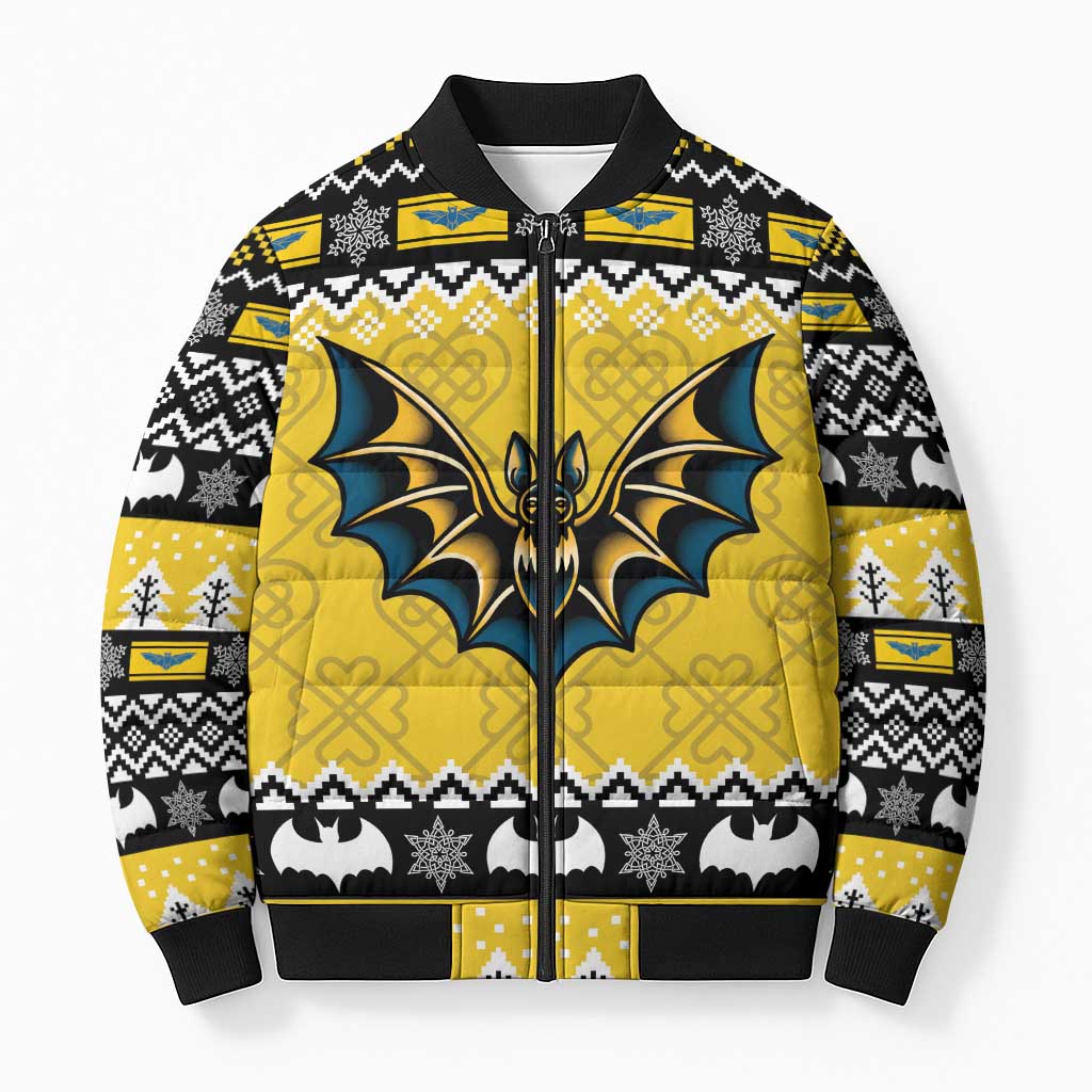 Personalized Brecknockshire Wales Christmas Bomber Puffer Jacket Welsh Celtic Bat Design - Wonder Print Shop