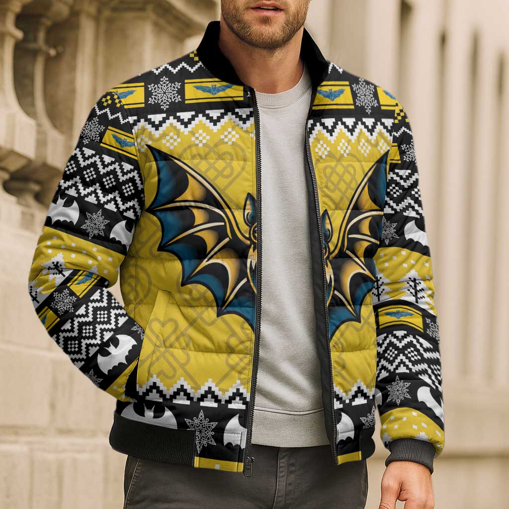 Personalized Brecknockshire Wales Christmas Bomber Puffer Jacket Welsh Celtic Bat Design - Wonder Print Shop