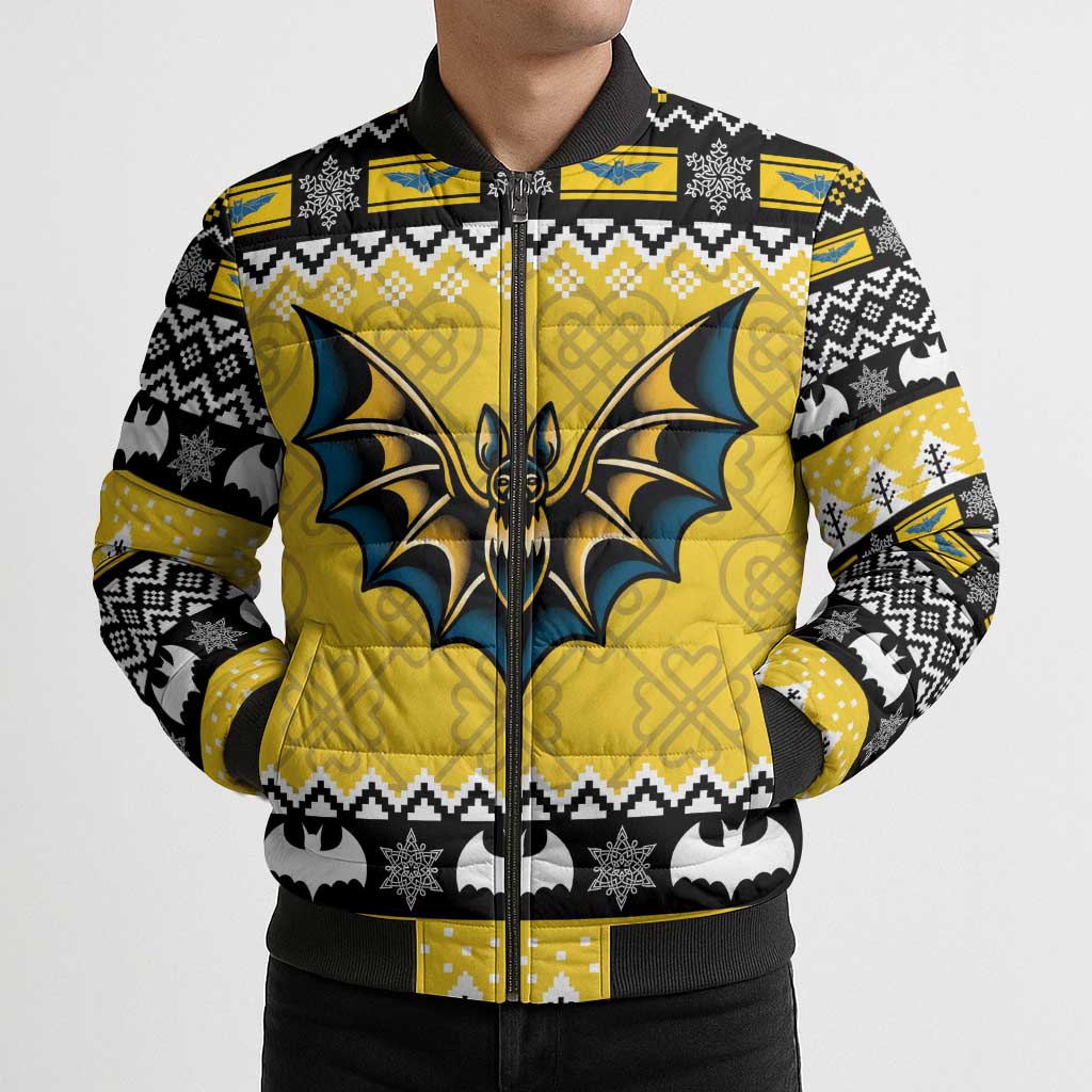Personalized Brecknockshire Wales Christmas Bomber Puffer Jacket Welsh Celtic Bat Design - Wonder Print Shop