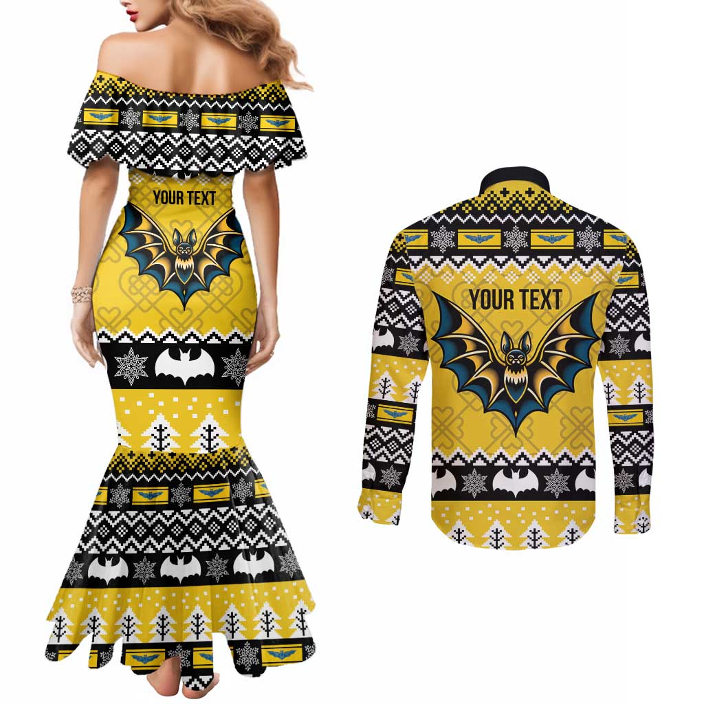 Personalized Brecknockshire Wales Christmas Couples Matching Mermaid Dress and Long Sleeve Button Shirt Welsh Celtic Bat Design - Wonder Print Shop