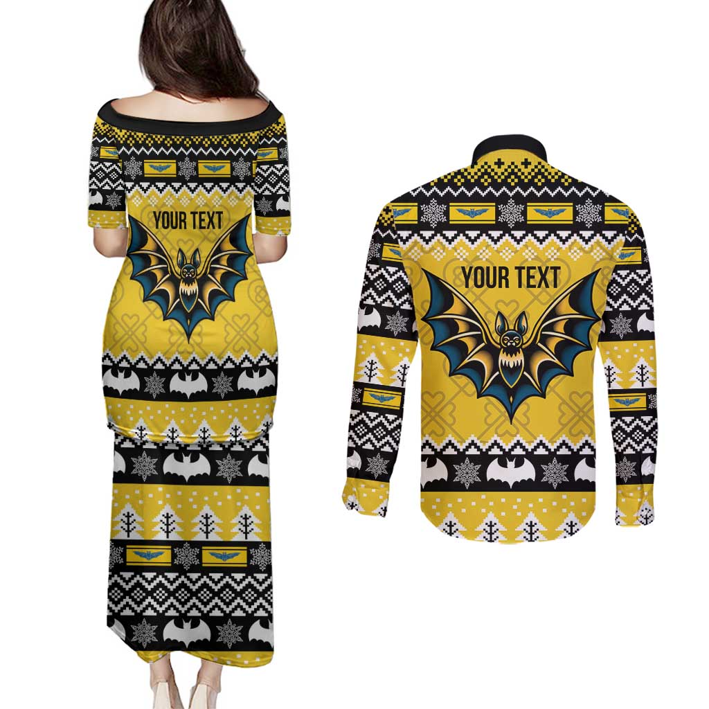 Personalized Brecknockshire Wales Christmas Couples Matching Puletasi and Long Sleeve Button Shirt Welsh Celtic Bat Design - Wonder Print Shop