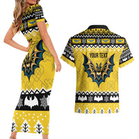 Personalized Brecknockshire Wales Christmas Couples Matching Short Sleeve Bodycon Dress and Hawaiian Shirt Welsh Celtic Bat Design - Wonder Print Shop