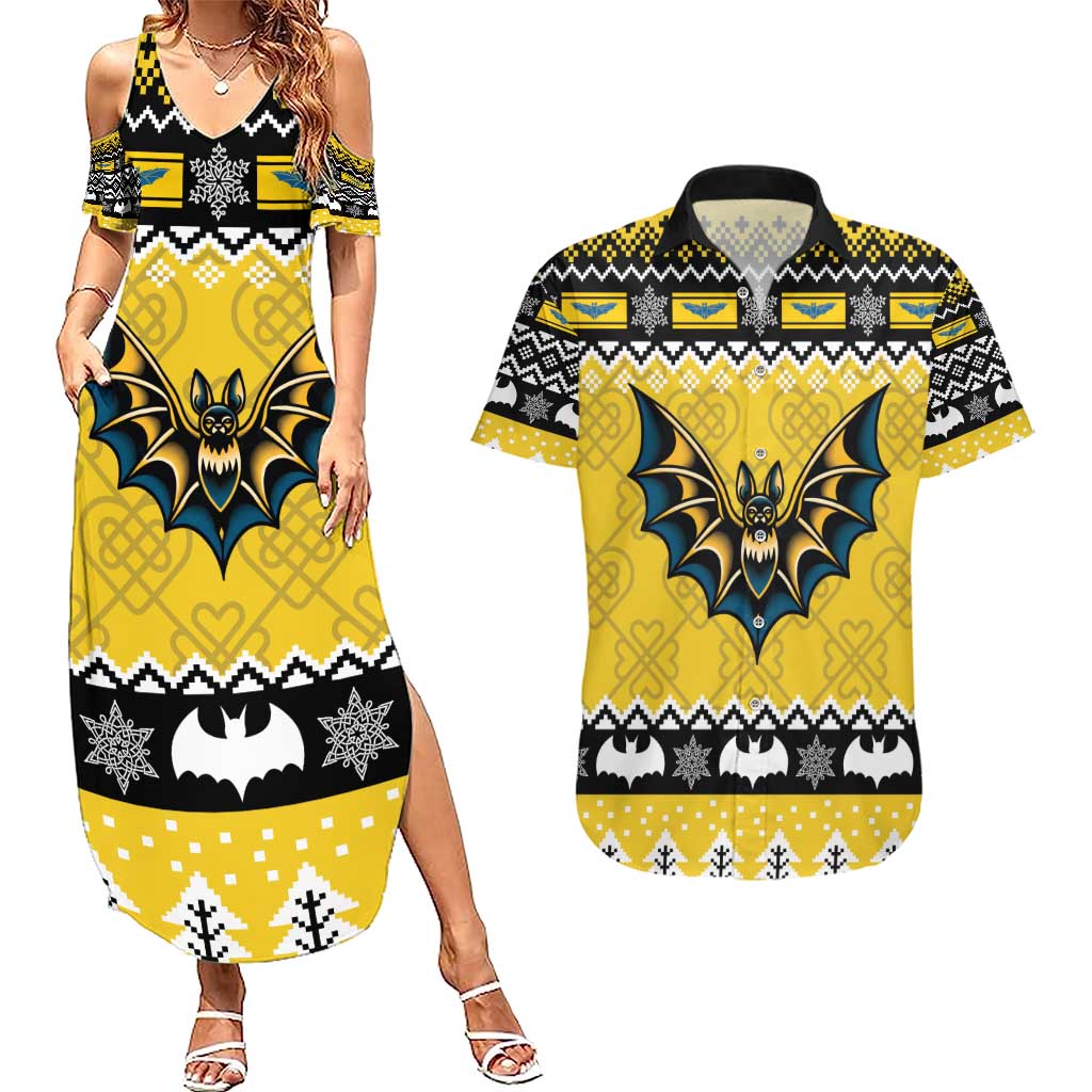 Personalized Brecknockshire Wales Christmas Couples Matching Summer Maxi Dress and Hawaiian Shirt Welsh Celtic Bat Design - Wonder Print Shop