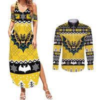 Personalized Brecknockshire Wales Christmas Couples Matching Summer Maxi Dress and Long Sleeve Button Shirt Welsh Celtic Bat Design - Wonder Print Shop