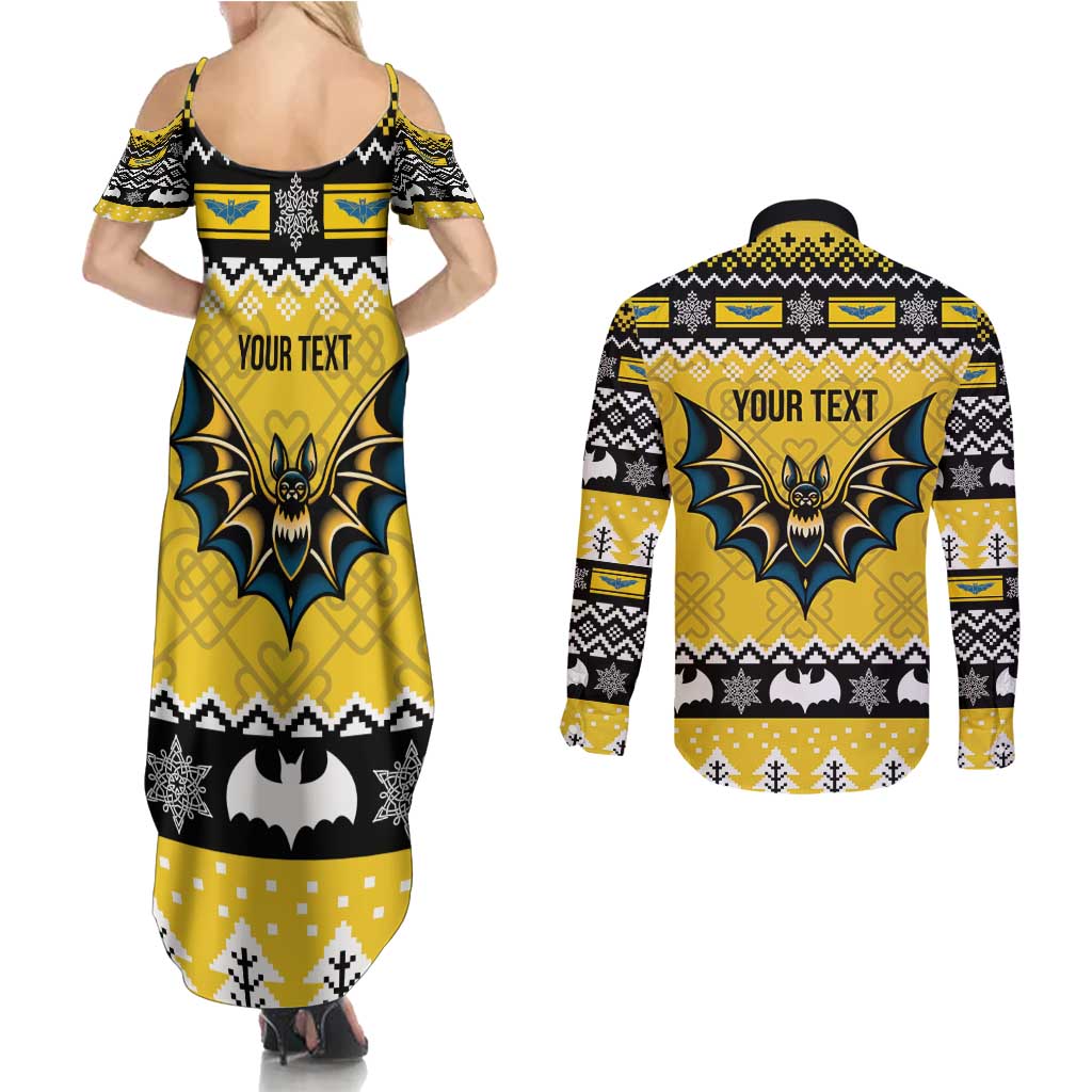 Personalized Brecknockshire Wales Christmas Couples Matching Summer Maxi Dress and Long Sleeve Button Shirt Welsh Celtic Bat Design - Wonder Print Shop