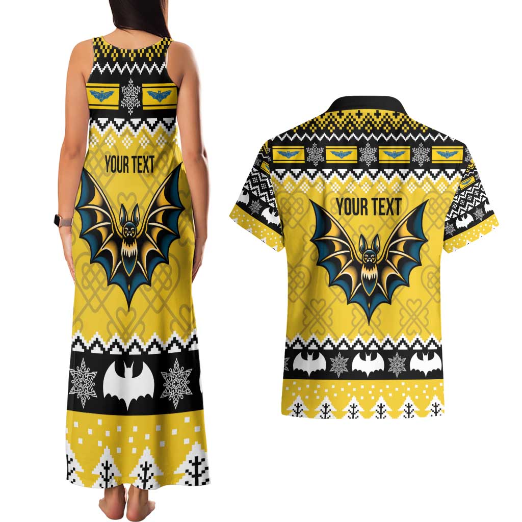 Personalized Brecknockshire Wales Christmas Couples Matching Tank Maxi Dress and Hawaiian Shirt Welsh Celtic Bat Design - Wonder Print Shop
