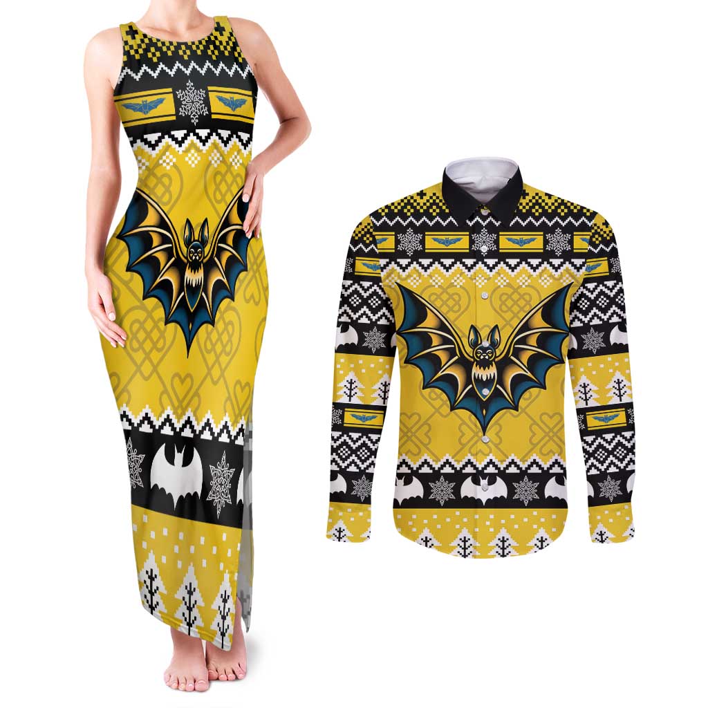 Personalized Brecknockshire Wales Christmas Couples Matching Tank Maxi Dress and Long Sleeve Button Shirt Welsh Celtic Bat Design - Wonder Print Shop