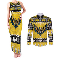 Personalized Brecknockshire Wales Christmas Couples Matching Tank Maxi Dress and Long Sleeve Button Shirt Welsh Celtic Bat Design - Wonder Print Shop