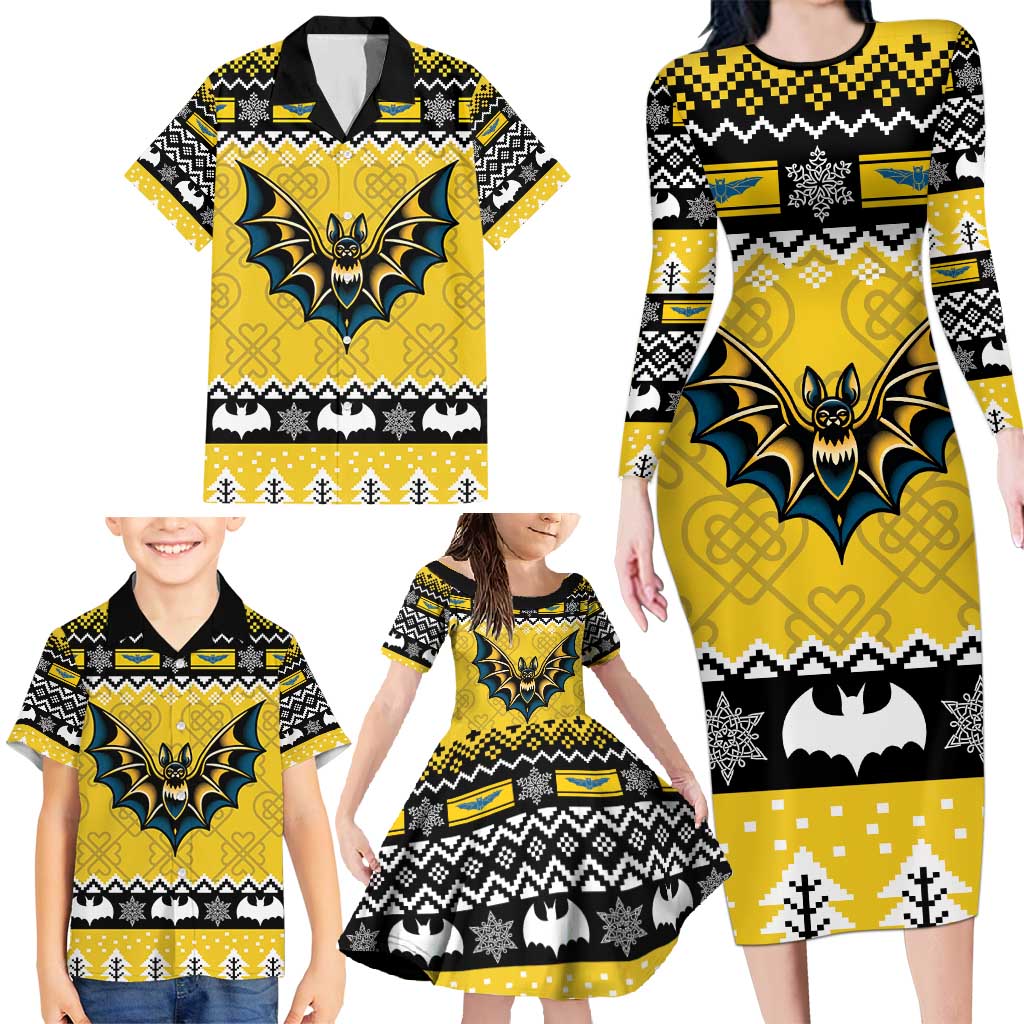 Personalized Brecknockshire Wales Christmas Family Matching Long Sleeve Bodycon Dress and Hawaiian Shirt Welsh Celtic Bat Design - Wonder Print Shop