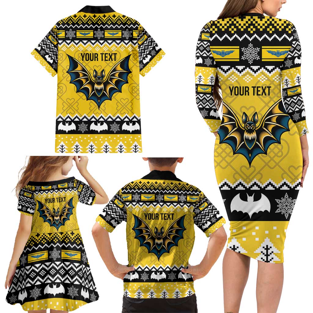 Personalized Brecknockshire Wales Christmas Family Matching Long Sleeve Bodycon Dress and Hawaiian Shirt Welsh Celtic Bat Design - Wonder Print Shop