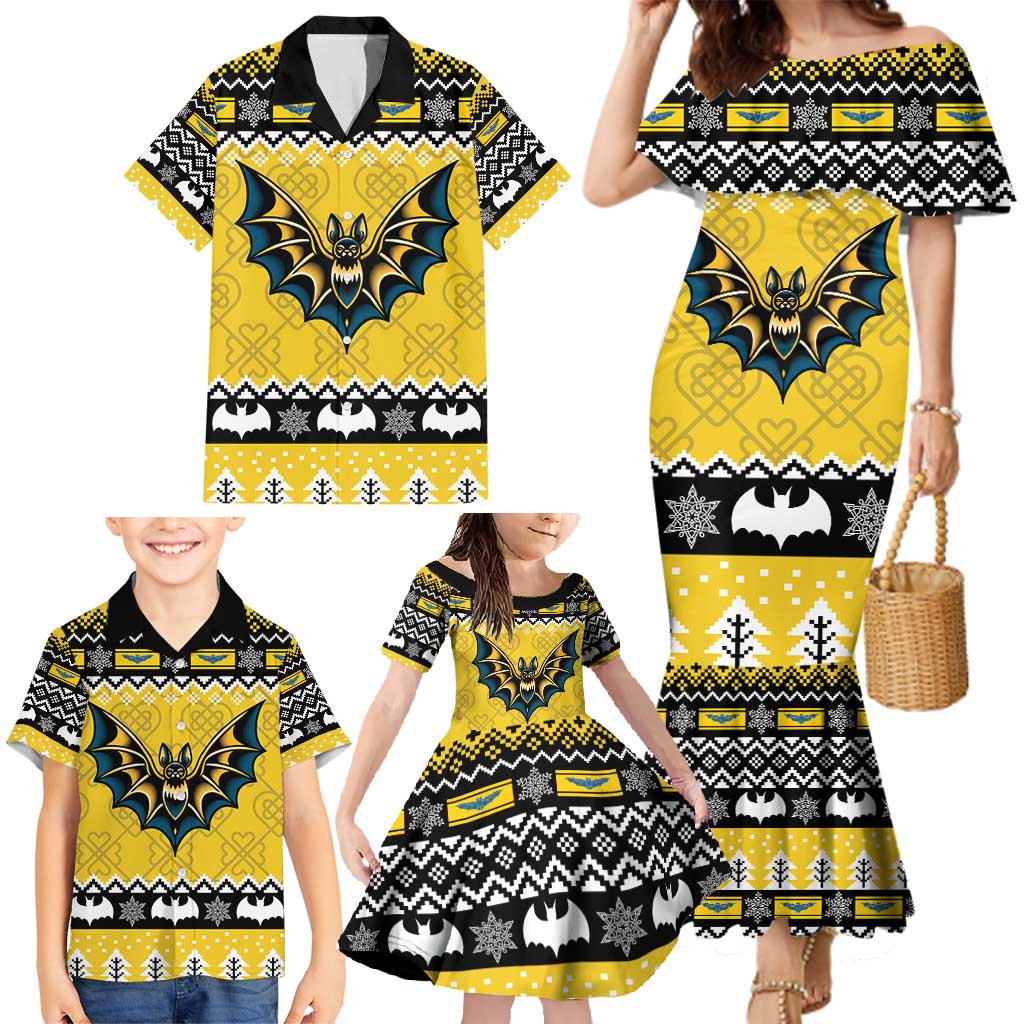 Personalized Brecknockshire Wales Christmas Family Matching Mermaid Dress and Hawaiian Shirt Welsh Celtic Bat Design - Wonder Print Shop
