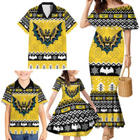 Personalized Brecknockshire Wales Christmas Family Matching Mermaid Dress and Hawaiian Shirt Welsh Celtic Bat Design - Wonder Print Shop