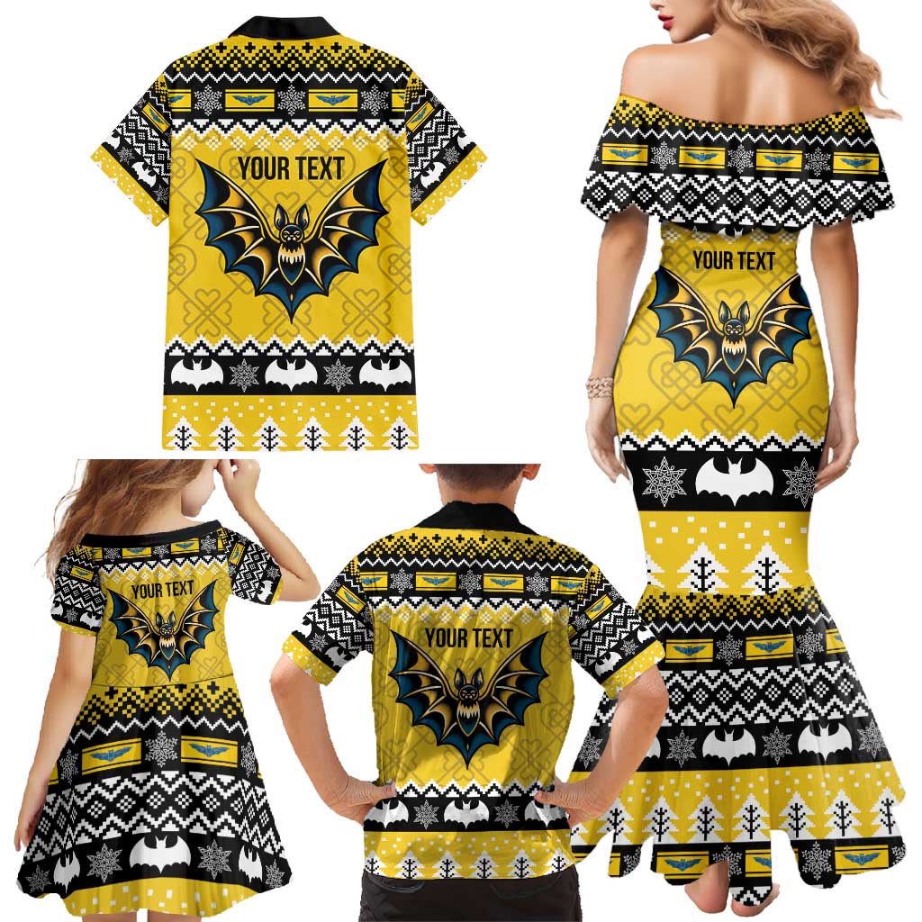 Personalized Brecknockshire Wales Christmas Family Matching Mermaid Dress and Hawaiian Shirt Welsh Celtic Bat Design - Wonder Print Shop