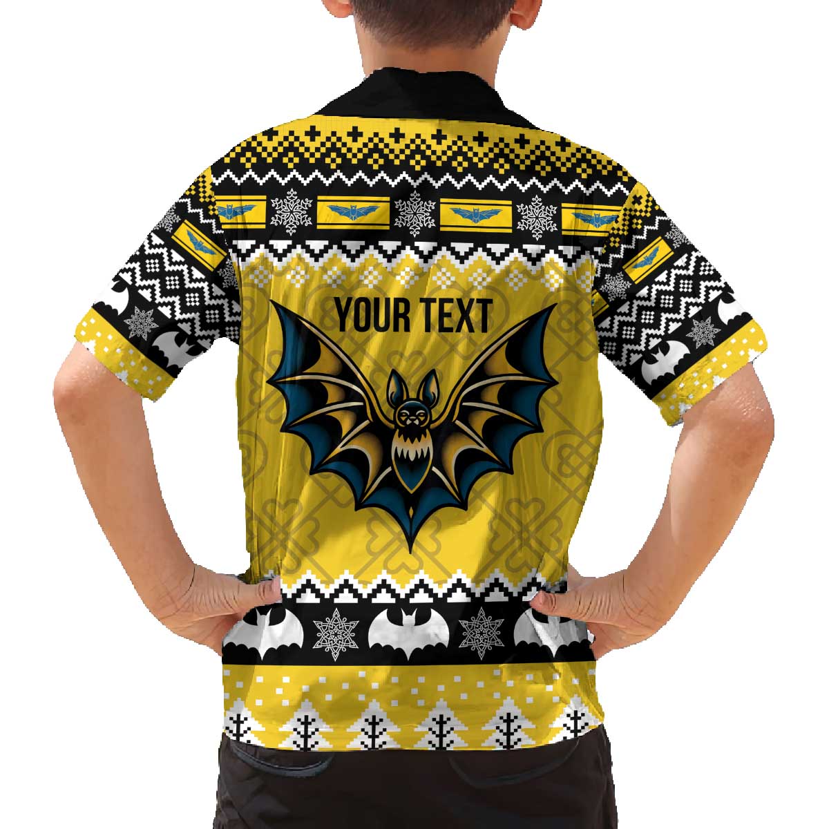 Personalized Brecknockshire Wales Christmas Family Matching Off The Shoulder Long Sleeve Dress and Hawaiian Shirt Welsh Celtic Bat Design - Wonder Print Shop