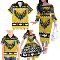 Personalized Brecknockshire Wales Christmas Family Matching Off The Shoulder Long Sleeve Dress and Hawaiian Shirt Welsh Celtic Bat Design - Wonder Print Shop