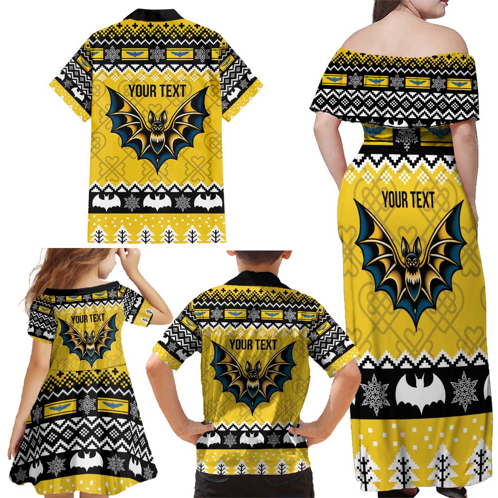 Personalized Brecknockshire Wales Christmas Family Matching Off Shoulder Maxi Dress and Hawaiian Shirt Welsh Celtic Bat Design - Wonder Print Shop