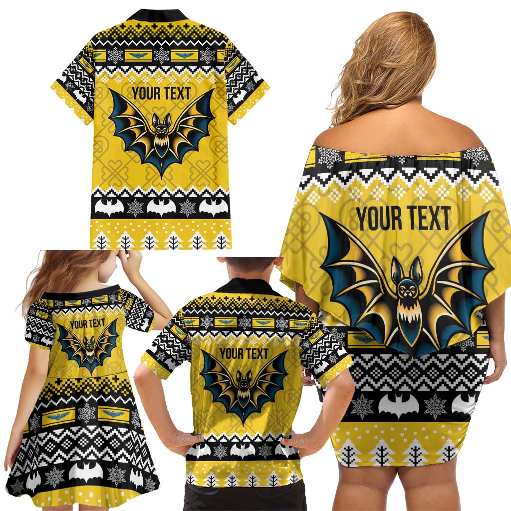 Personalized Brecknockshire Wales Christmas Family Matching Off Shoulder Short Dress and Hawaiian Shirt Welsh Celtic Bat Design - Wonder Print Shop