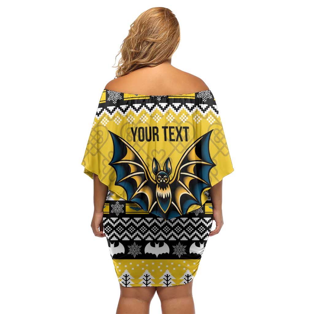 Personalized Brecknockshire Wales Christmas Family Matching Off Shoulder Short Dress and Hawaiian Shirt Welsh Celtic Bat Design - Wonder Print Shop