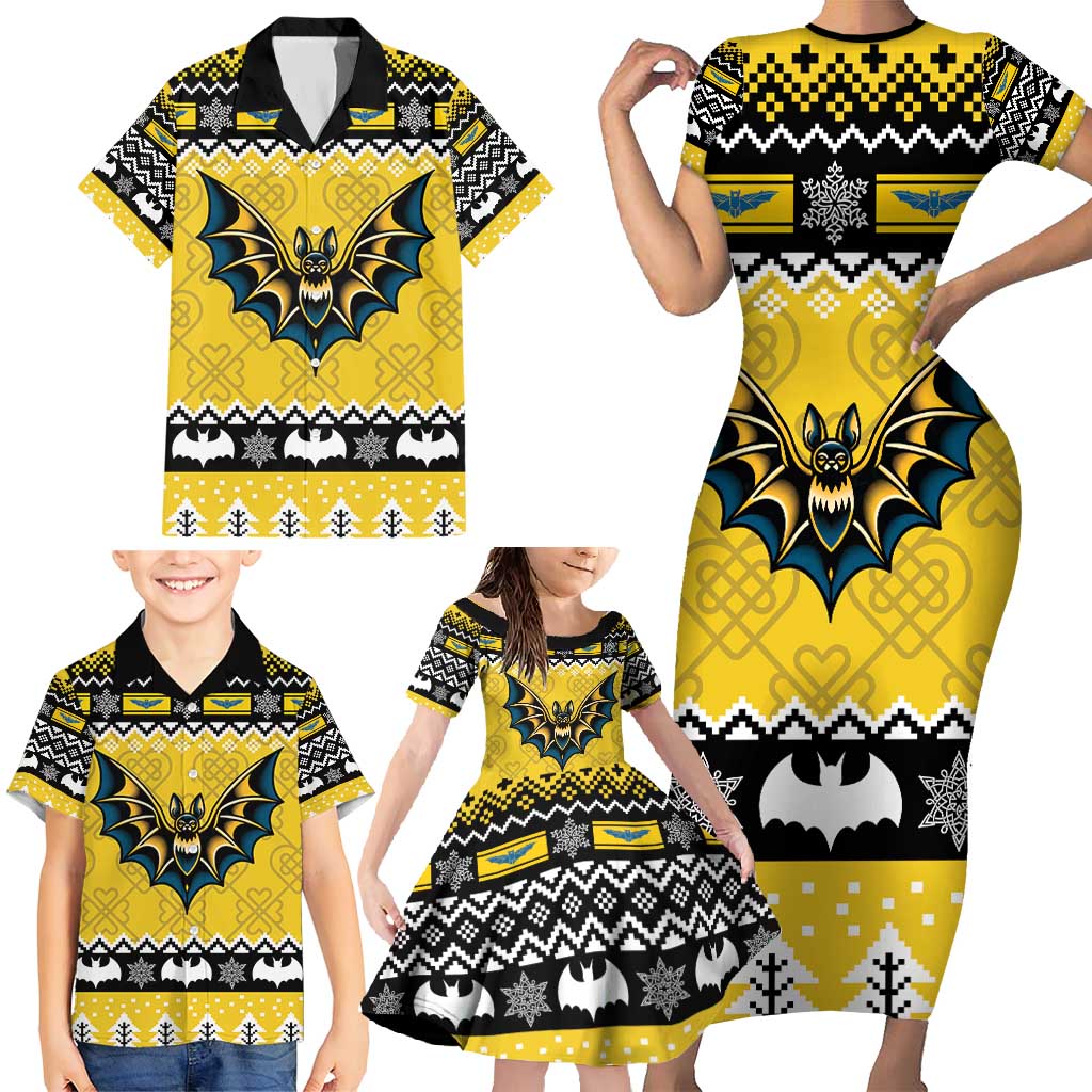 Personalized Brecknockshire Wales Christmas Family Matching Short Sleeve Bodycon Dress and Hawaiian Shirt Welsh Celtic Bat Design - Wonder Print Shop