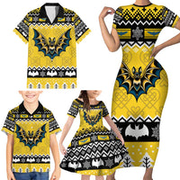 Personalized Brecknockshire Wales Christmas Family Matching Short Sleeve Bodycon Dress and Hawaiian Shirt Welsh Celtic Bat Design - Wonder Print Shop