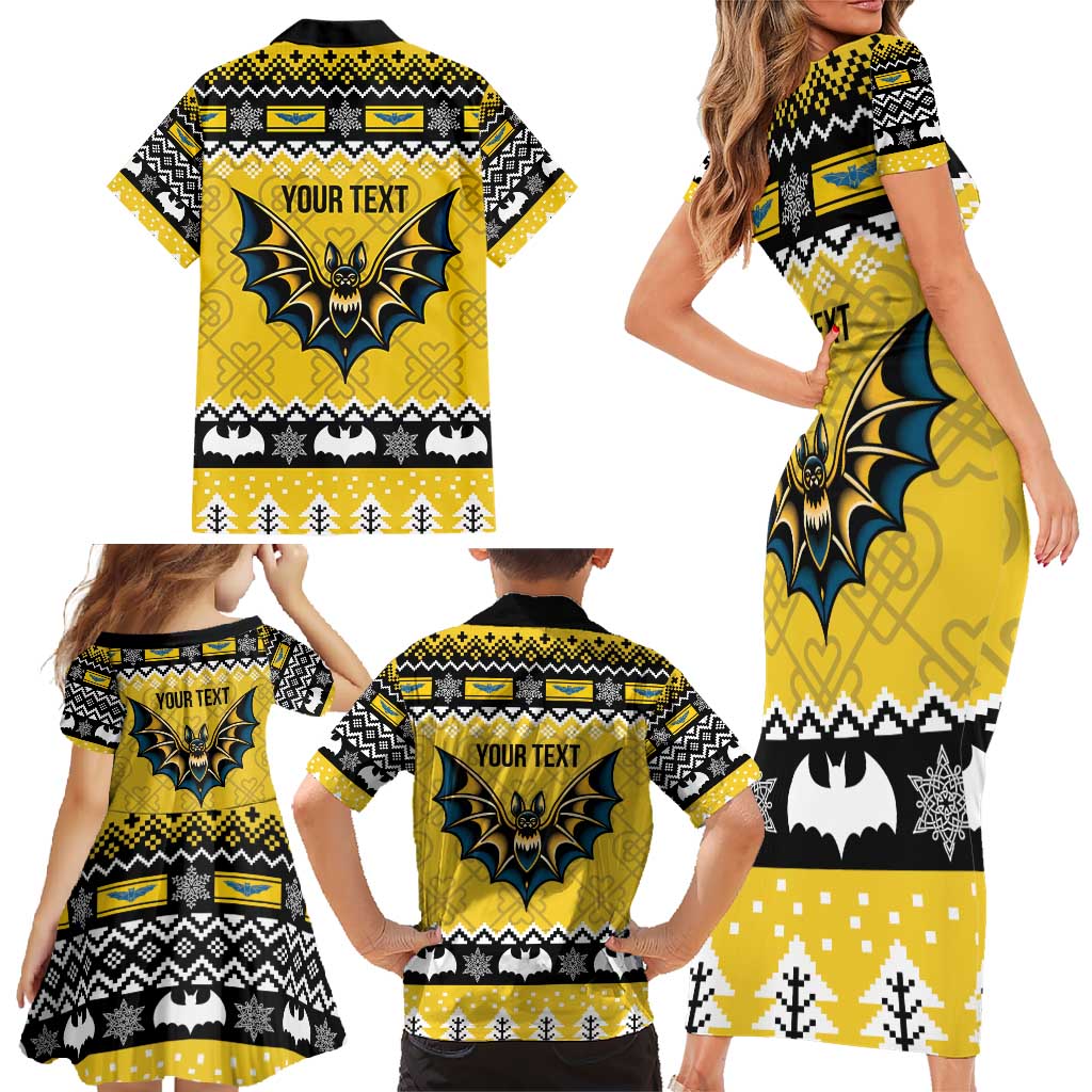 Personalized Brecknockshire Wales Christmas Family Matching Short Sleeve Bodycon Dress and Hawaiian Shirt Welsh Celtic Bat Design - Wonder Print Shop