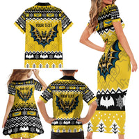 Personalized Brecknockshire Wales Christmas Family Matching Short Sleeve Bodycon Dress and Hawaiian Shirt Welsh Celtic Bat Design - Wonder Print Shop