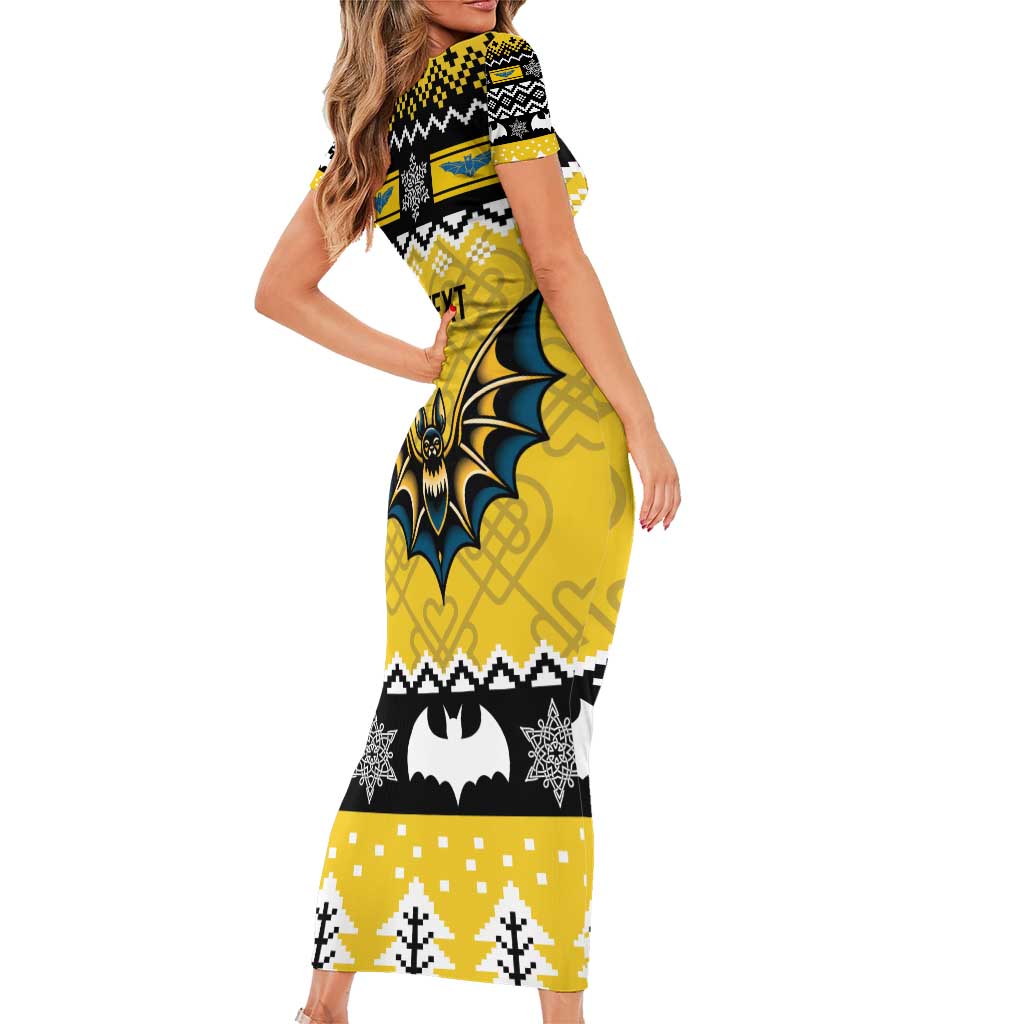 Personalized Brecknockshire Wales Christmas Family Matching Short Sleeve Bodycon Dress and Hawaiian Shirt Welsh Celtic Bat Design - Wonder Print Shop