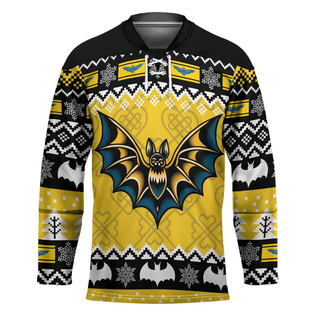 Personalized Brecknockshire Wales Christmas Hockey Jersey Welsh Celtic Bat Design - Wonder Print Shop