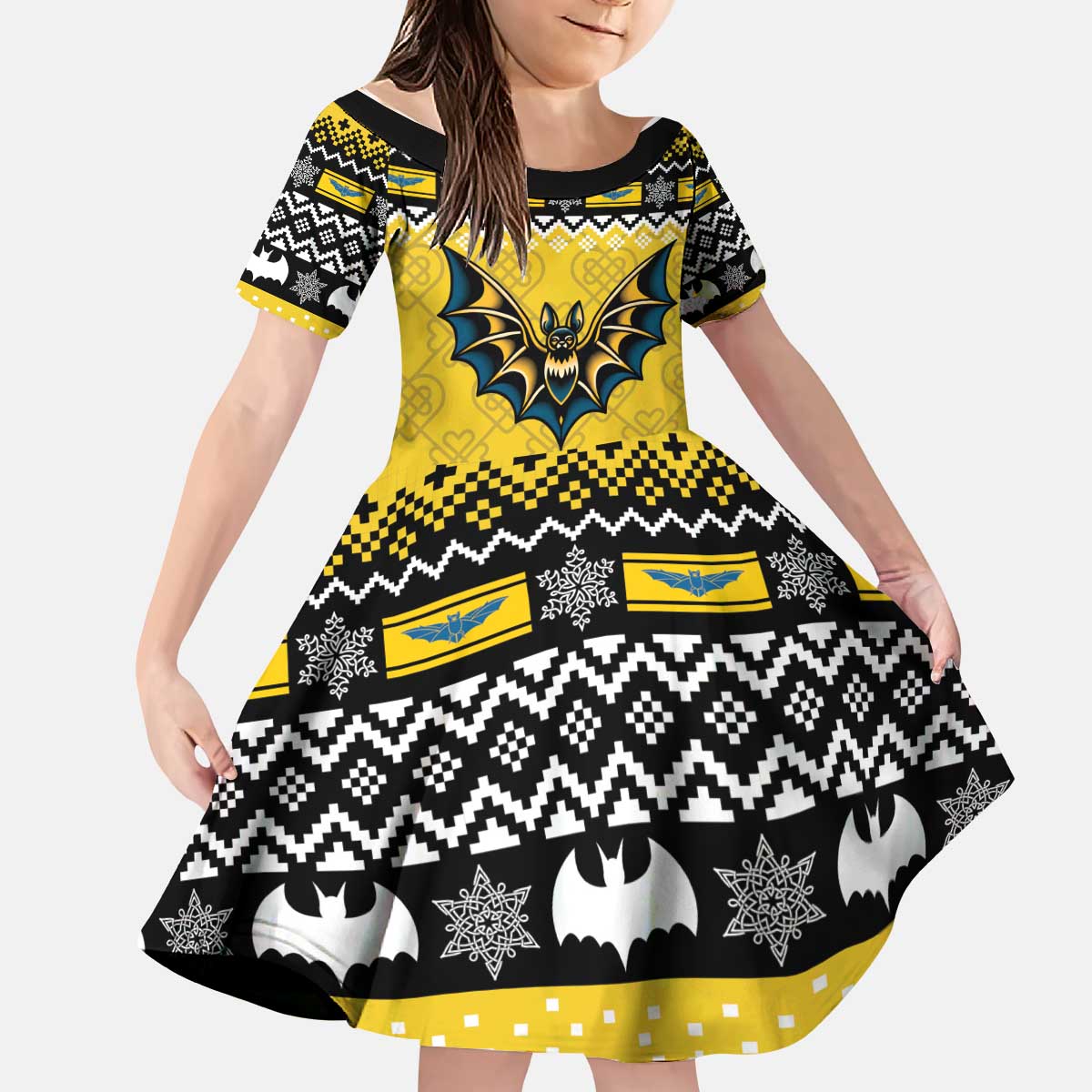 Personalized Brecknockshire Wales Christmas Kid Short Sleeve Dress Welsh Celtic Bat Design - Wonder Print Shop