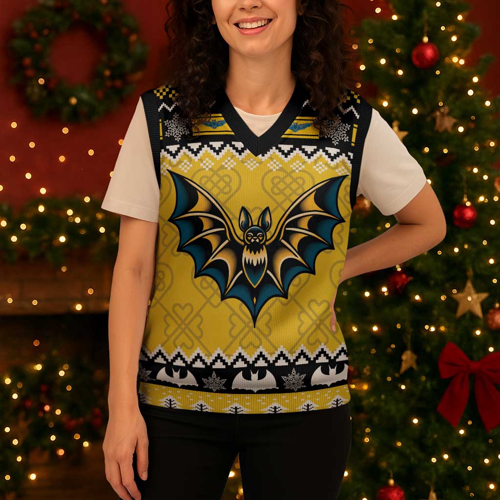 Personalized Brecknockshire Wales Christmas Knitted V-Neck Vest Welsh Celtic Bat Design - Wonder Print Shop
