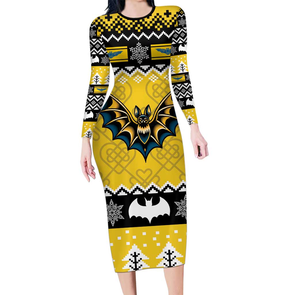 Personalized Brecknockshire Wales Christmas Long Sleeve Bodycon Dress Welsh Celtic Bat Design - Wonder Print Shop