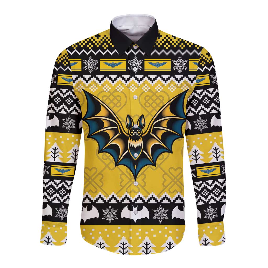 Personalized Brecknockshire Wales Christmas Long Sleeve Button Shirt Welsh Celtic Bat Design - Wonder Print Shop