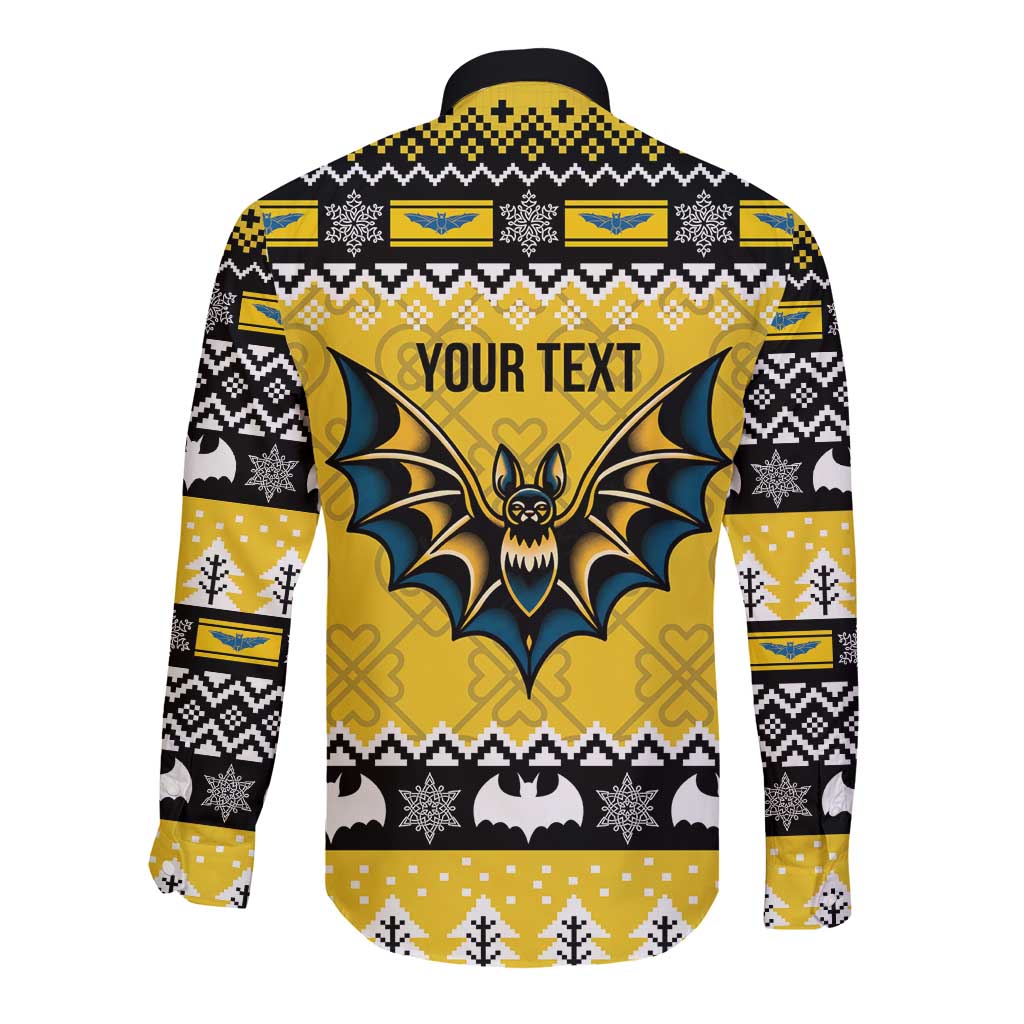 Personalized Brecknockshire Wales Christmas Long Sleeve Button Shirt Welsh Celtic Bat Design - Wonder Print Shop