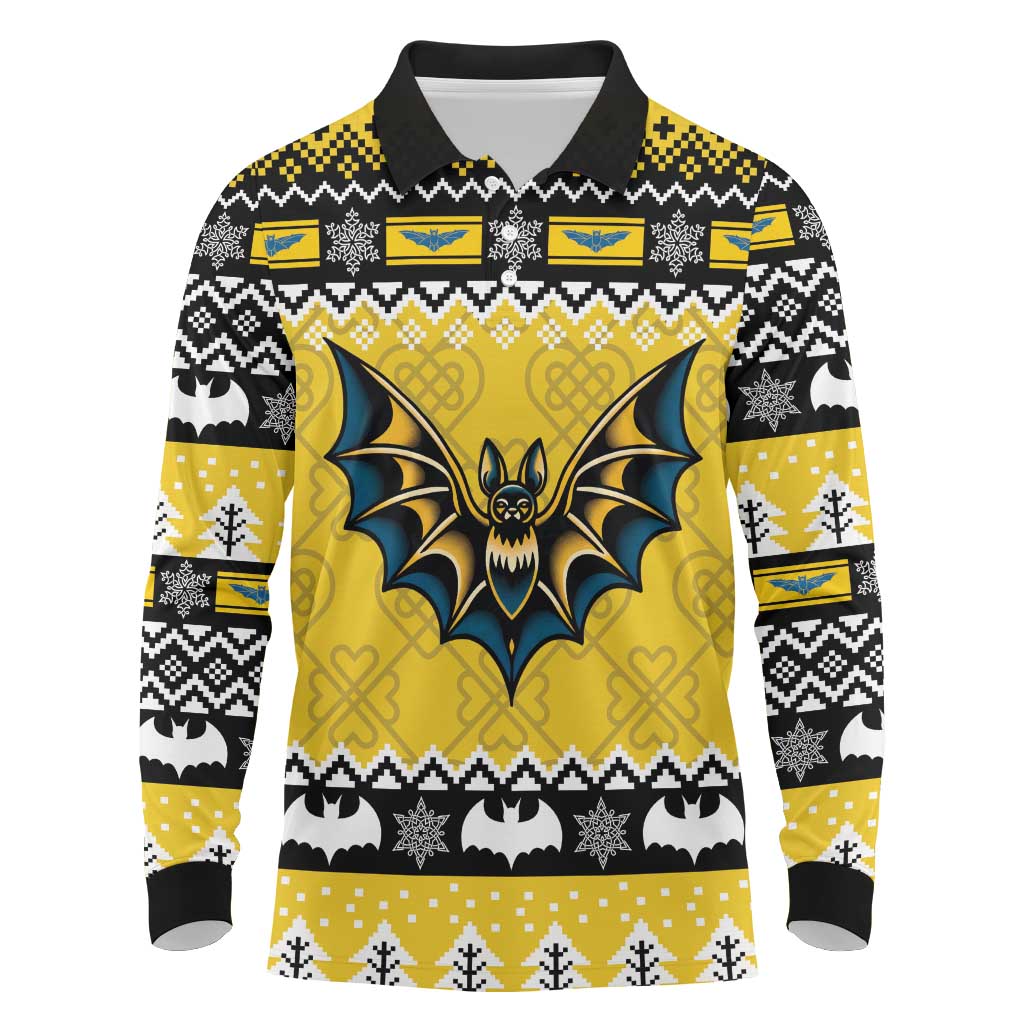 Personalized Brecknockshire Wales Christmas Long Sleeve Polo Shirt Welsh Celtic Bat Design - Wonder Print Shop