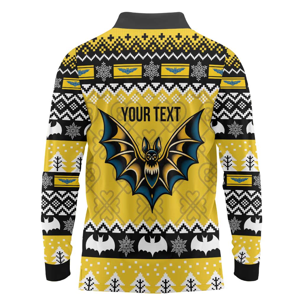 Personalized Brecknockshire Wales Christmas Long Sleeve Polo Shirt Welsh Celtic Bat Design - Wonder Print Shop