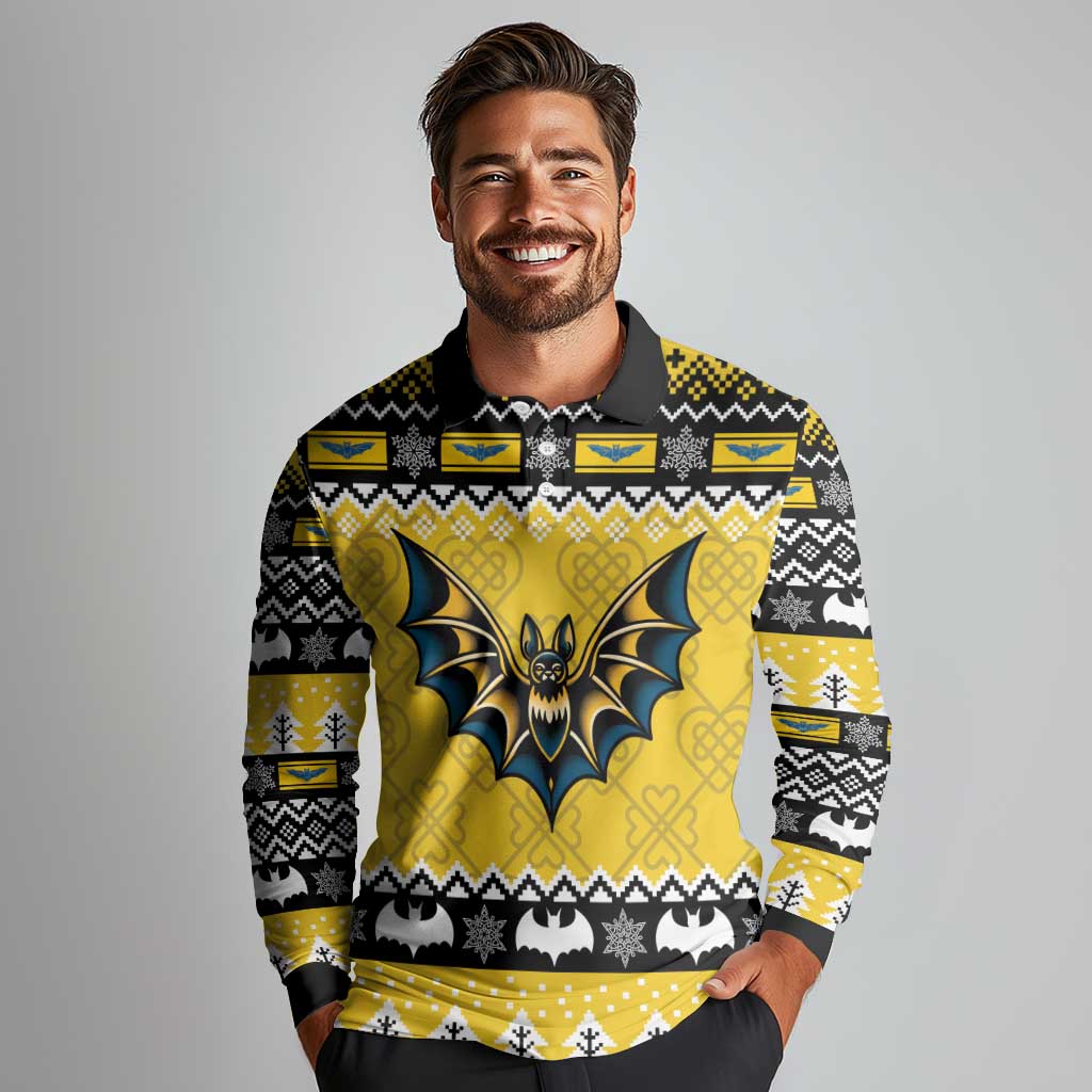 Personalized Brecknockshire Wales Christmas Long Sleeve Polo Shirt Welsh Celtic Bat Design - Wonder Print Shop
