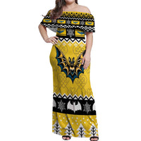 Personalized Brecknockshire Wales Christmas Off Shoulder Maxi Dress Welsh Celtic Bat Design - Wonder Print Shop