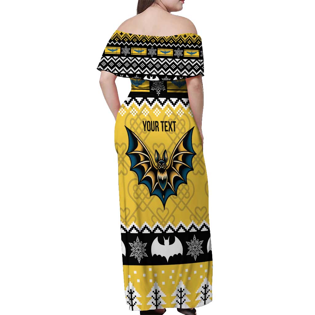 Personalized Brecknockshire Wales Christmas Off Shoulder Maxi Dress Welsh Celtic Bat Design - Wonder Print Shop
