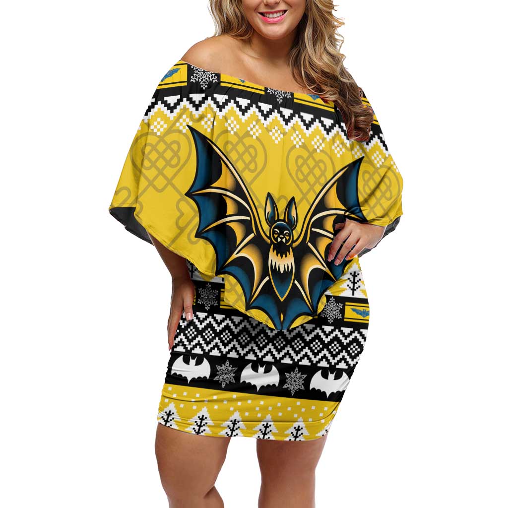 Personalized Brecknockshire Wales Christmas Off Shoulder Short Dress Welsh Celtic Bat Design - Wonder Print Shop