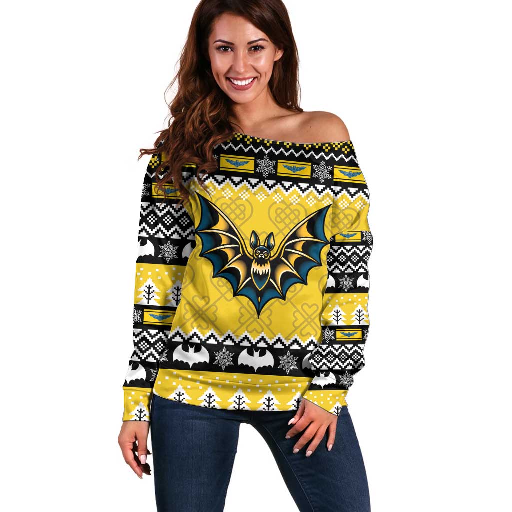 Personalized Brecknockshire Wales Christmas Off Shoulder Sweater Welsh Celtic Bat Design - Wonder Print Shop