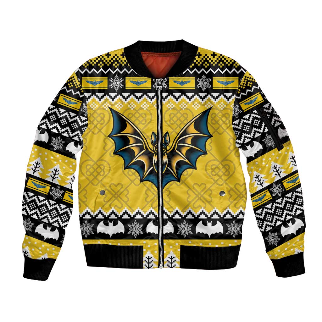 Personalized Brecknockshire Wales Christmas Sleeve Zip Bomber Jacket Welsh Celtic Bat Design - Wonder Print Shop