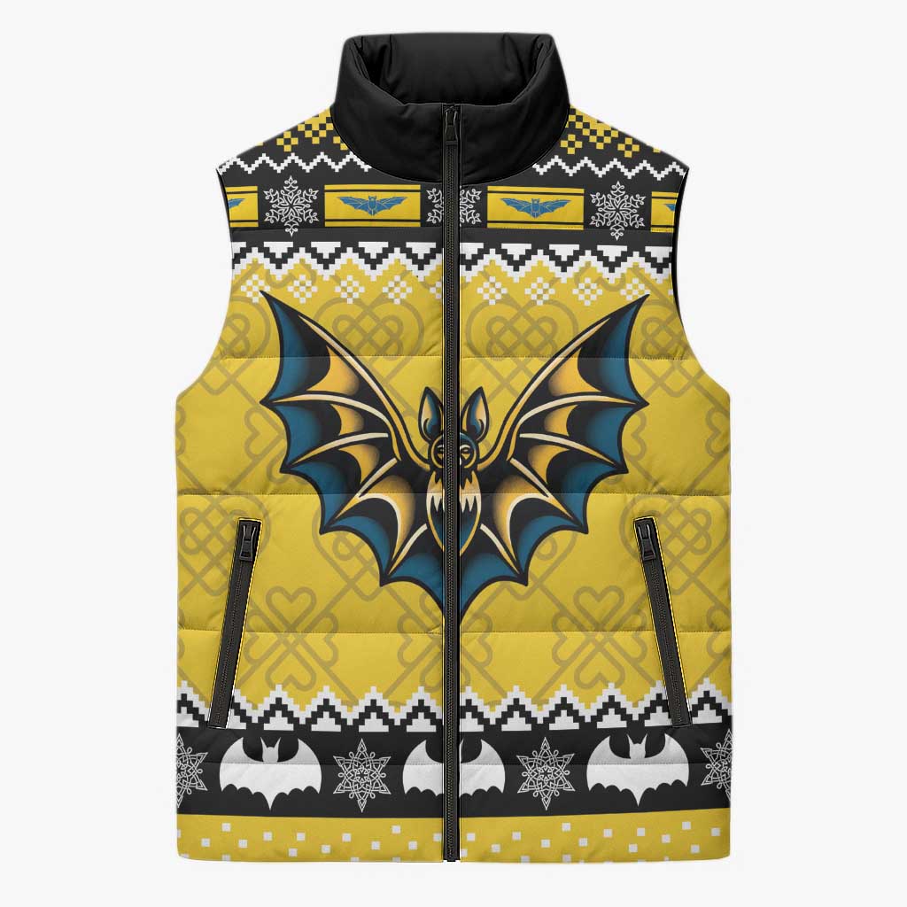 Personalized Brecknockshire Wales Christmas Sleeveless Puffer Jacket Welsh Celtic Bat Design - Wonder Print Shop