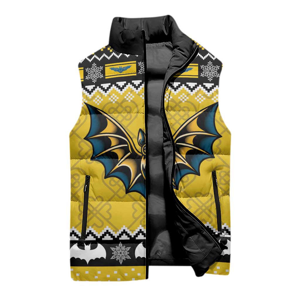Personalized Brecknockshire Wales Christmas Sleeveless Puffer Jacket Welsh Celtic Bat Design - Wonder Print Shop