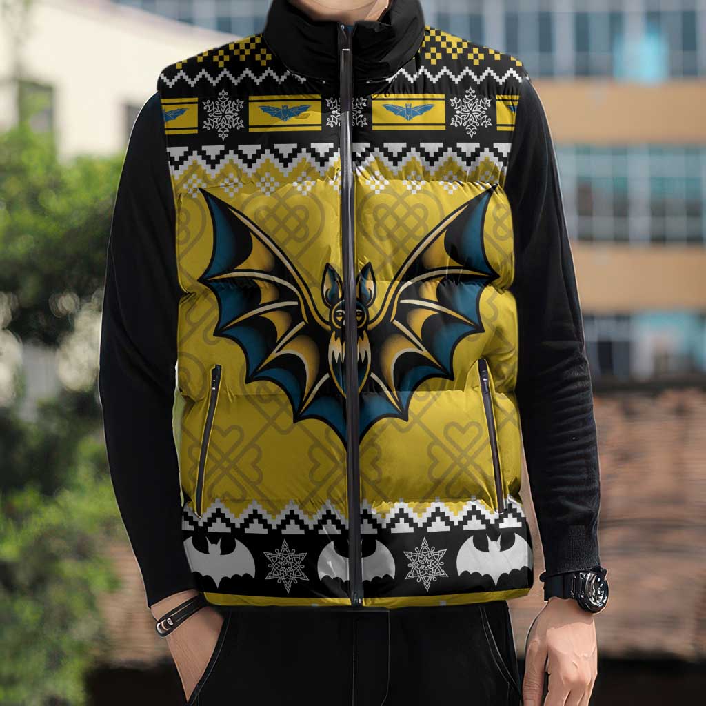 Personalized Brecknockshire Wales Christmas Sleeveless Puffer Jacket Welsh Celtic Bat Design - Wonder Print Shop