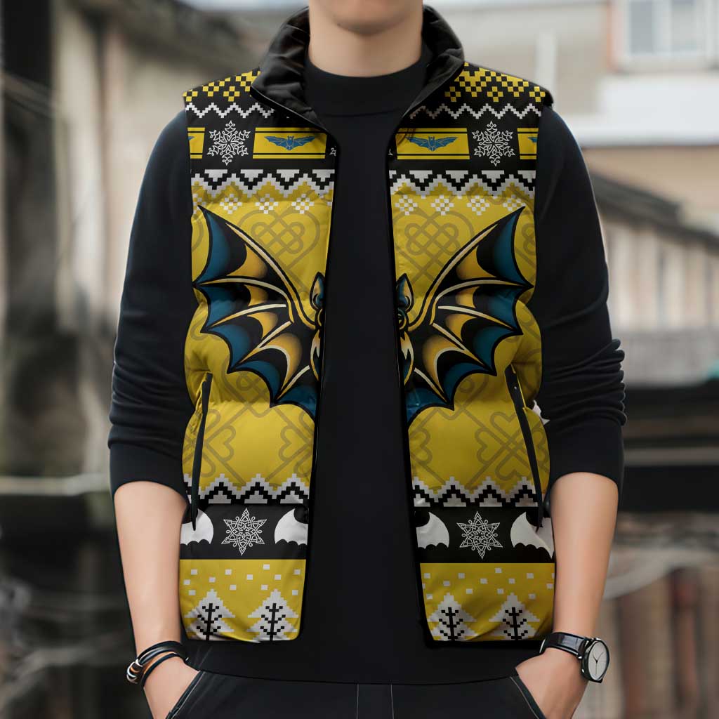 Personalized Brecknockshire Wales Christmas Sleeveless Puffer Jacket Welsh Celtic Bat Design - Wonder Print Shop