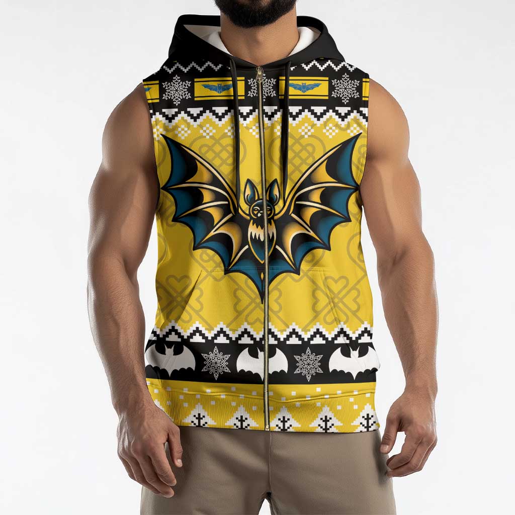 Personalized Brecknockshire Wales Christmas Sleeveless Zip Hoodie Welsh Celtic Bat Design - Wonder Print Shop