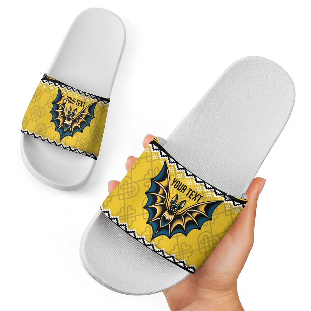 Personalized Brecknockshire Wales Christmas Slide Sandals Welsh Celtic Bat Design - Wonder Print Shop